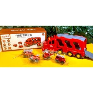 NEW 5 in 1 Toy Rescue Team Pull Back Fire Truck Lights + Music Helicopter Age 3+